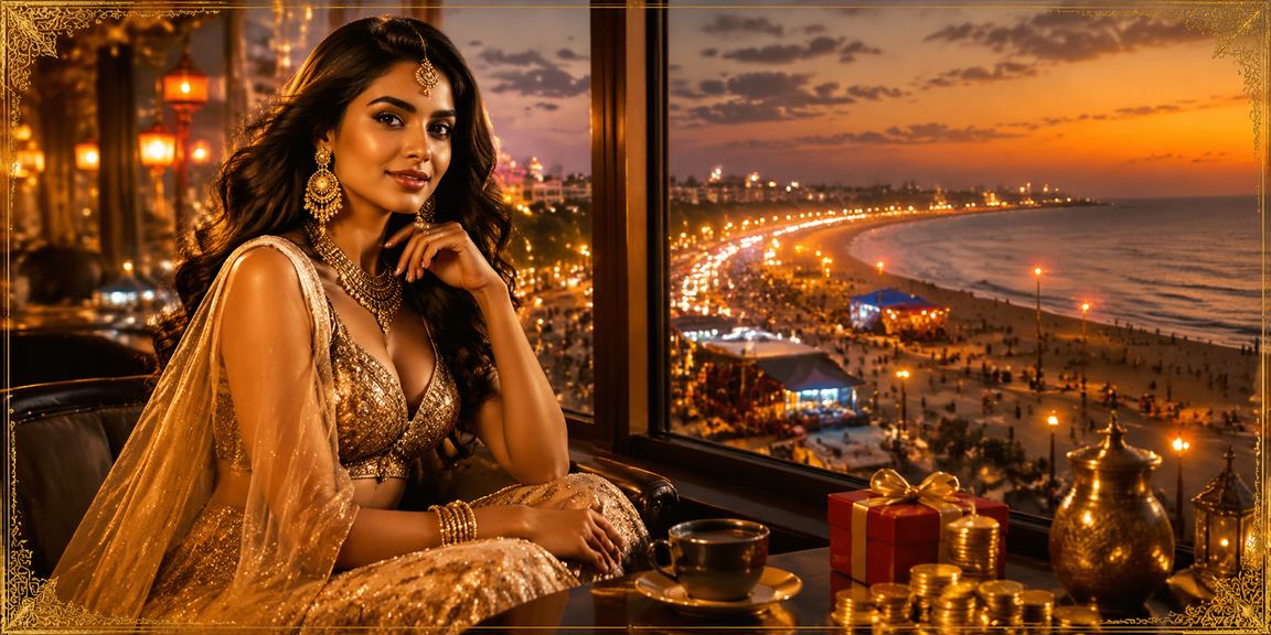 Festive Indian woman celebrating casino bonuses on mobile