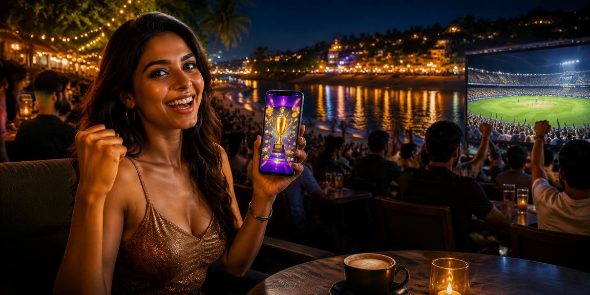 Sunlit gaming session on beachside mobile casino slots in Goa