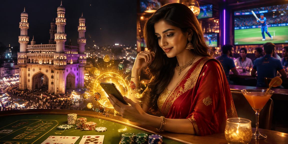 Hyderabad Charminar night scene with cricket betting ambience