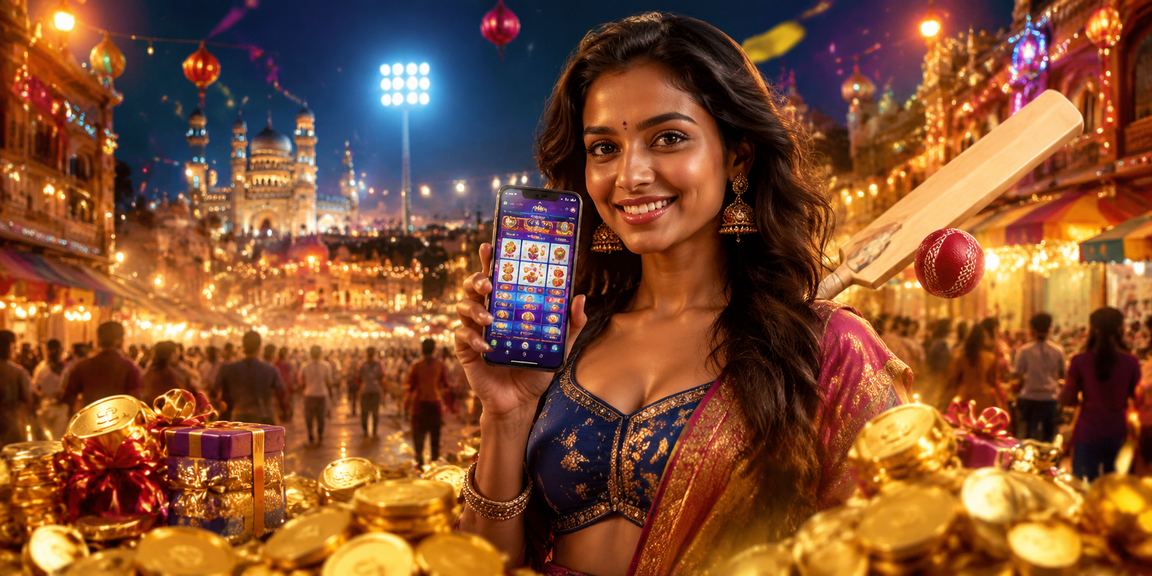 Teen Patti player enjoying online game on mobile device with cricket match background