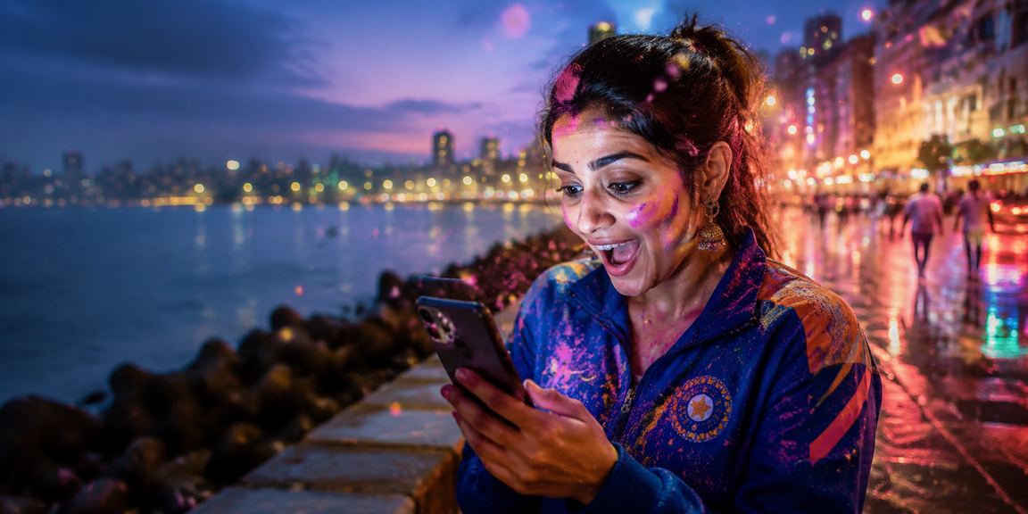 Vibrant festive cricket and betting scene in Mumbai during Holi festival